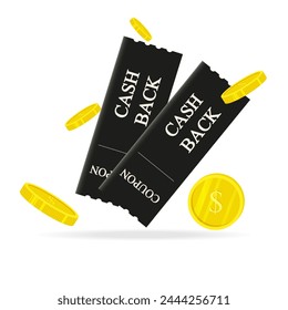 Set von 3D Cash Back Coupon isoliert transparenter Hintergrund. 3D-Rabattgutschein im trendigen Minimalismus-Stil mit Dollarmünze. Vektorillustration kann Web Sale Design verwendet werden. Element für faire Vorlage. 