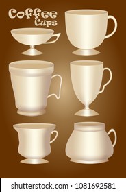 Set of 3d ceramics or porcelain cup without decoration, design element for graphics, classical and vintage shapes