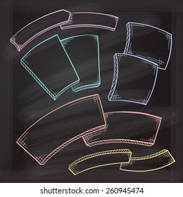 Set of 3D chalk sketched frames with spase for a text on a blackboard
