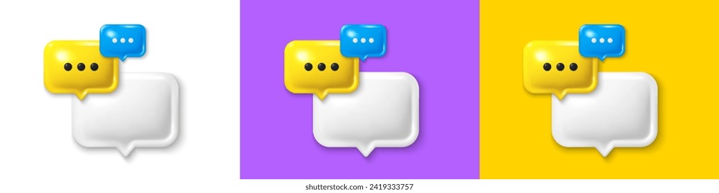 Set of 3d chat speech bubble icons. Speak bubble text, chatting box, group chat dialog icon. 3d speech bubbles with ellipsis. Message box, talk cloud and think bubble. Vector illustration