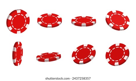 Juego de chips 3D. Vector de chips rojo aislado sobre fondo blanco.