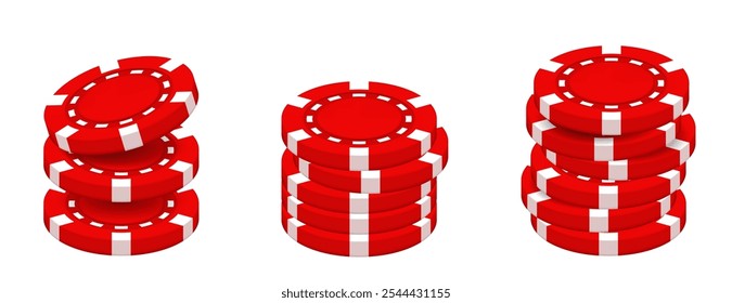 Set of 3D chips. Red vector chips isolated on white background.