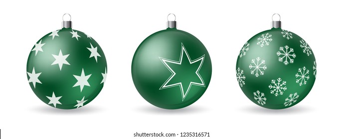 Set of 3d Christmas balls with decorative winter ornament isolated on a white background. Realistic vector illustration. 