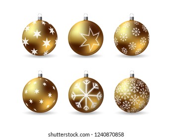 Set of 3d Christmas balls with decorative winter ornament isolated on a white background. Realistic vector illustration. 