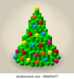 Set of 3d christmas tree pixel art vector illustration