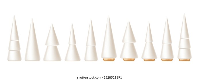 Set of 3d Christmas white Christmas trees . Vector illustration isolated on white background.