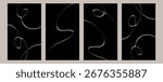 Set 3d chrome spiral vertical template. Silver metal curve element on black background. Y2k fluid wave, flow swirl, 3d line path. Dynamic steel shapes. Vector trend 3d illustration