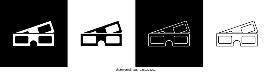 Set 3D cinema glasses icon isolated on black and white background.  Vector Illustration