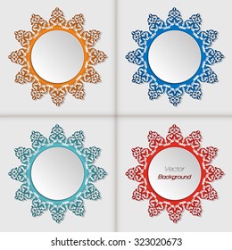 Set of 3d circle frames with Persian floral design in different colors