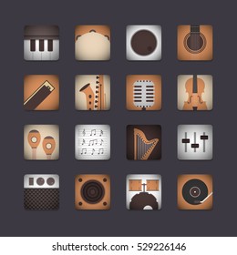 set of 3d classical music instrument icon, retro style