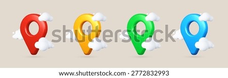 Set of 3D cloud and location pin icon in modern style. Vector illustration for cloud computing, GPS, and map navigation concepts.
