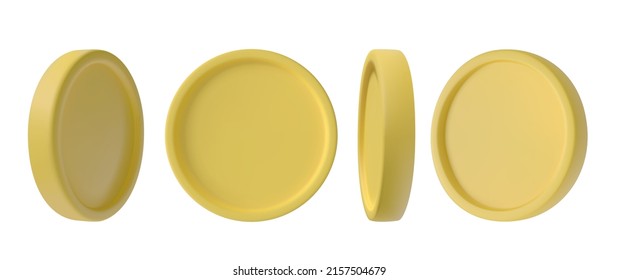 A set of 3D coins in different positions. Vector money icon in modern plastic style