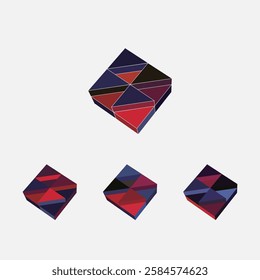 set of 3D Color Block geometric toy bricks icon collection