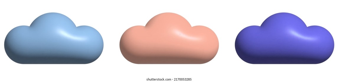 Set of 3d color clouds icons. Weather symbol. Vector illustration 