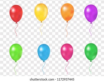 Set of 3D colored balloons isolated on transparent vector background