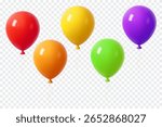 Set of 3D colorful balloons on transparent background