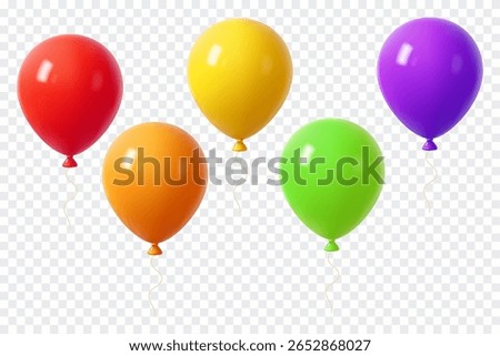 Set of 3D colorful balloons on transparent background