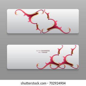 Set of 3d colorful banners with floral elements, vintage banners