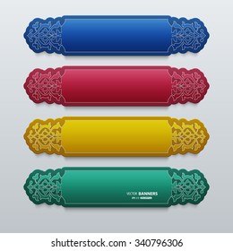 Set of 3d colorful banners with narrow Persian floral elements