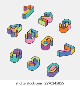 Set of 3D colorful number, vector illustration.