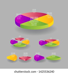 Set of 3d  colorful percent pie isometric, idea label for info-graphics and marketings reports, creative illustration for web and print. 