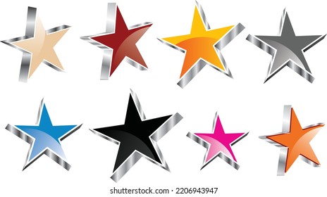 Set of 3d colorful star vector illustration 