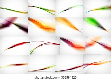 Set of 3d colorful wave lines, abstract backgrounds with light and shadow effects. Wavy pattern, layout - vector illsutration for your message