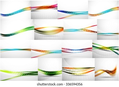 Set of 3d colorful wave lines, abstract backgrounds with light and shadow effects. Wavy pattern, layout - vector illsutration for your message