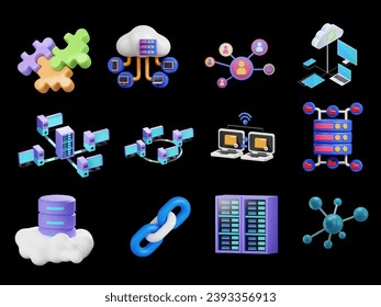 set of 3D connection line icons for website and app.