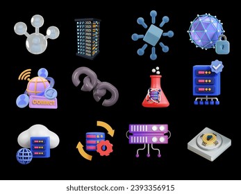 set of 3D connection line icons for website and app.