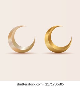 SET 3D Crescent moon, golden stars background