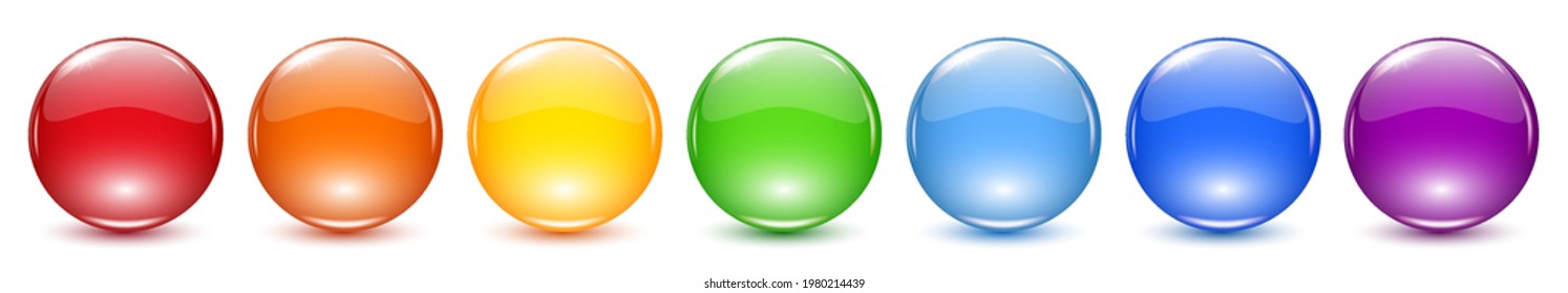 Set 3D crystal magic sphere. Glass transparent colored balls with shadows – stock vector