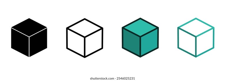 Set of 3d cube icon collection with different style. Cube symbol. Vector Illustration.