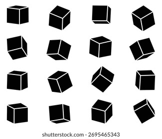 Set of 3D Cube Icons — Minimal Geometric Blocks, Sugar Cubes, and Blockchain Symbol Collection on White Background