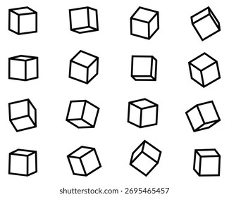 Set of 3D Cube Icons — Minimal Geometric Blocks, Sugar Cubes, and Blockchain Symbol Collection on White Background
