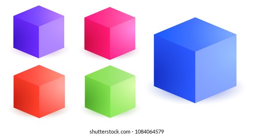 Set 3D cube mock up model isolated top front view with shadow. Vector illustration eps10 isolated blank cardboard open or paper container box package template on transparent white background