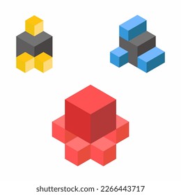 set of 3D cube vector icon
