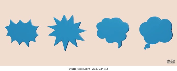 Set of 3D cute blue speech bubble icons isolated on  beige background. Minimal blank Message bubbles icons. 3D Chat icon set. 3d vector illustration.