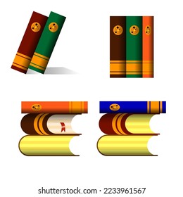 Juego de libros triviales y lindos. Libros realistas a la sombra. Educación y concepto de clase en línea. Ilustración vectorial.