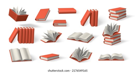Set 3d cute cartoon books  Realistic bookss and shaddow  Education   online class concept  Vector illustration 
