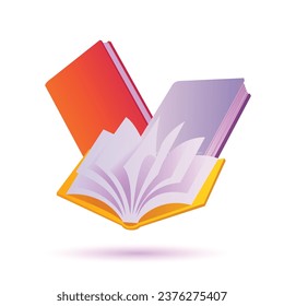 Set of 3d cute cartoon books. Realistic bookss with shaddow. Education and online class concept. Vector illustration.