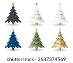 Set of 3D cute decorated Christmas tree isolated graphic illustration.