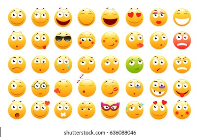 Set of 3d cute Emoticons. Emoji and Smile icons. Isolated on white background. vector illustration.