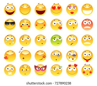 Set of 3d cute Emoticons. Emoji and Smile icons. Isolated on white background. vector illustration