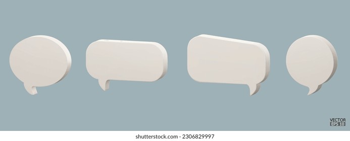 Conjunto de iconos 3D de tierno y blanco de burbujas de voz aislados en fondo azul pastel. Iconos mínimos de burbujas de mensajes en blanco. Juego de iconos de chat 3D. Ilustración vectorial 3d.