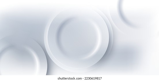 Conjunto de círculos redondeados de profundidad 3D y círculos de elevación enmarcados en fondo gris blanco. Estilo geométrico mínimo. Ilustración del vector