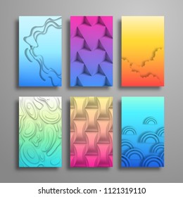 A set of 3d design layout for posters, banners, invitations and covers.. Volumetric geometric and fantasy patterns. Multicolored gradients