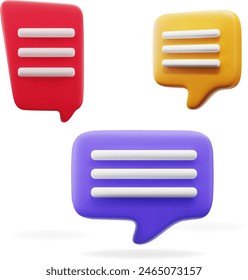 Satz von 3D-Entwurf des Sprechblasen-Nachrichten-Benachrichtigungssymbol-Konzepts isoliert auf weißem Hintergrund. Vektorillustration