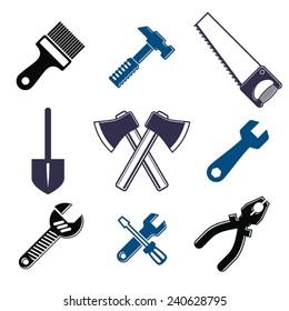 Set of 3d detailed tools, repair theme stylized graphic elements isolated on white. Collection of classic work tools, industry icons.