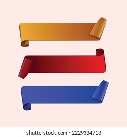 Set of 3d different color price tags, twisted ribbon banner, shape, infographics, labels template for sale.